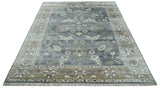 Hand Knotted 9x12 Charcoal, Ivory and Beige Antique Floral Traditional Bamboo Silk Area Rug