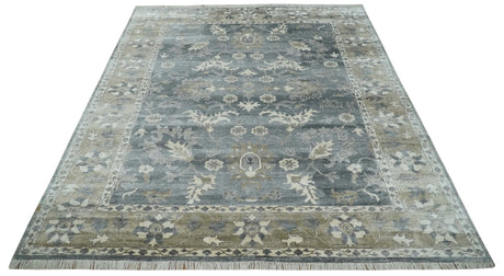 Hand Knotted 9x12 Charcoal, Ivory and Beige Antique Floral Traditional Bamboo Silk Area Rug