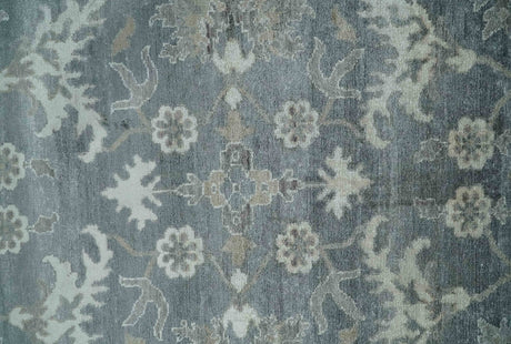 Hand Knotted 9x12 Charcoal, Ivory and Beige Antique Floral Traditional Bamboo Silk Area Rug