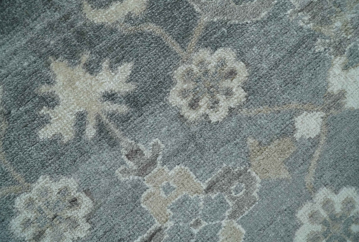 Hand Knotted 9x12 Charcoal, Ivory and Beige Antique Floral Traditional Bamboo Silk Area Rug