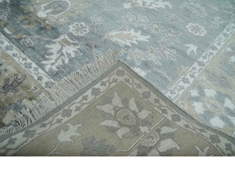 Hand Knotted 9x12 Charcoal, Ivory and Beige Antique Floral Traditional Bamboo Silk Area Rug