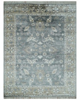 Hand Knotted 9x12 Charcoal, Ivory and Beige Antique Floral Traditional Bamboo Silk Area Rug