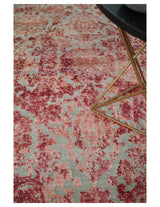 Hand Knotted 9x12 Pink and Silver Modern Abstract Bamboo Silk and Wool Area Rug
