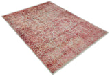 Hand Knotted 9x12 Pink and Silver Modern Abstract Bamboo Silk and Wool Area Rug