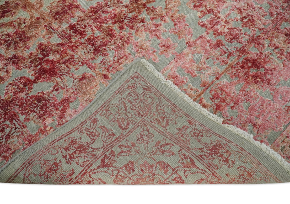 Hand Knotted 9x12 Pink and Silver Modern Abstract Bamboo Silk and Wool Area Rug
