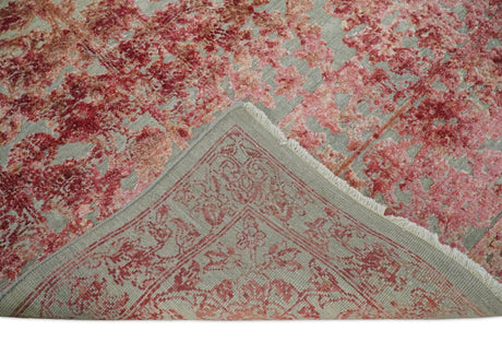 Hand Knotted 9x12 Pink and Silver Modern Abstract Bamboo Silk and Wool Area Rug
