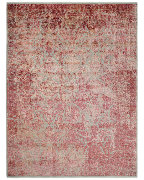 Hand Knotted 9x12 Pink and Silver Modern Abstract Bamboo Silk and Wool Area Rug