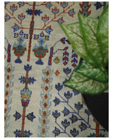 Hand Knotted Antique Ivory, Blue and Gray Traditional Style Oushak Wool Rug