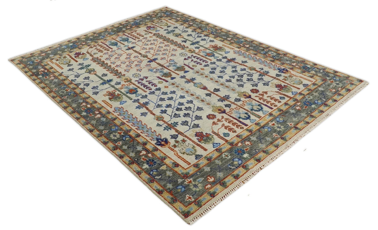 Hand Knotted Antique Ivory, Blue and Gray Traditional Style Oushak Wool Rug