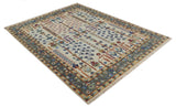 Hand Knotted Antique Ivory, Blue and Gray Traditional Style Oushak Wool Rug
