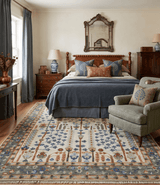 Hand Knotted Antique Ivory, Blue and Gray Traditional Style Oushak Wool Rug