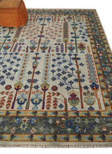 Hand Knotted Antique Ivory, Blue and Gray Traditional Style Oushak Wool Rug