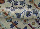 Hand Knotted Antique Ivory, Blue and Gray Traditional Style Oushak Wool Rug