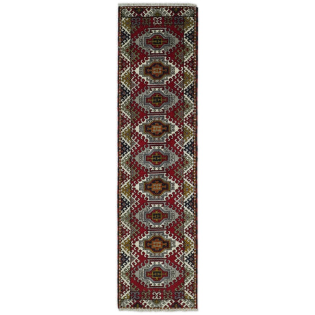 Hand Knotted Antique Kazak Runner Ivory and Red Traditional Tribal Armenian Rug | KZA4-Area Rug-Parc Decor