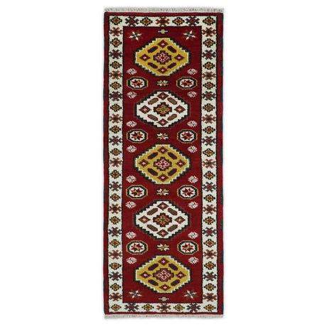 Hand Knotted Antique Kazak Runner Red and Ivory Traditional Tribal Armenian Rug | KZA5-Area Rug-Parc Decor