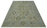 Hand Knotted Antique Style Beige and Silver Traditional Multi Size Oushak Wool Rug