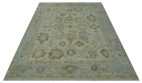 Hand Knotted Antique Style Beige and Silver Traditional Multi Size Oushak Wool Rug