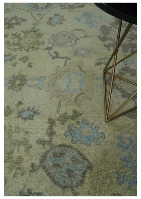 Hand Knotted Antique Style Beige and Silver Traditional Multi Size Oushak Wool Rug