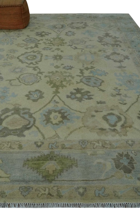 Hand Knotted Antique Style Beige and Silver Traditional Multi Size Oushak Wool Rug