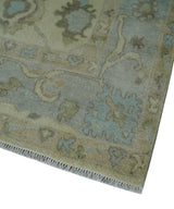Hand Knotted Antique Style Beige and Silver Traditional Multi Size Oushak Wool Rug