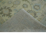 Hand Knotted Antique Style Beige and Silver Traditional Multi Size Oushak Wool Rug