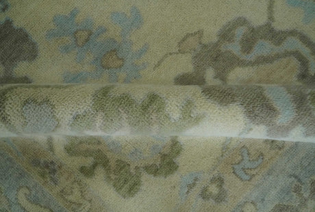 Hand Knotted Antique Style Beige and Silver Traditional Multi Size Oushak Wool Rug