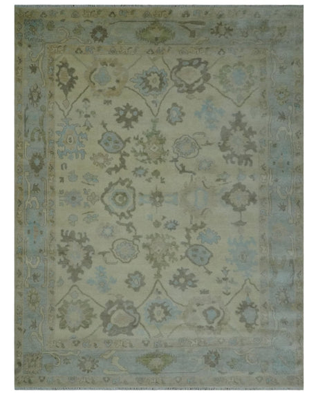 Hand Knotted Antique Style Beige and Silver Traditional Multi Size Oushak Wool Rug