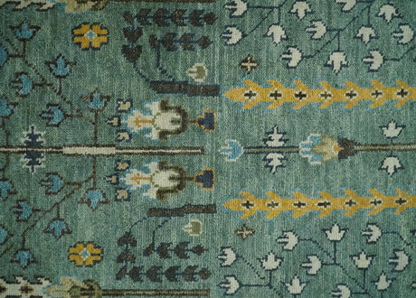 Hand Knotted Aqua Green and Ivory Traditional Turkish Vintage Style Multi Size Wool Area Rug