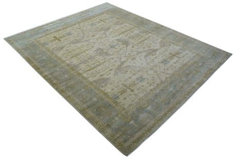 Hand Knotted Beige And Blue Traditional Oushak Design 12x15 Wool Rug