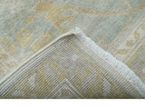 Hand Knotted Beige And Blue Traditional Oushak Design 12x15 Wool Rug