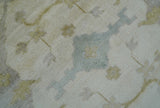 Hand Knotted Beige And Blue Traditional Oushak Design 12x15 Wool Rug