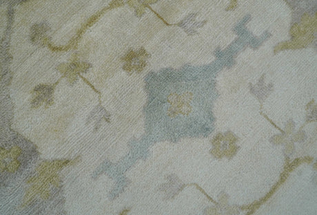 Hand Knotted Beige And Blue Traditional Oushak Design 12x15 Wool Rug