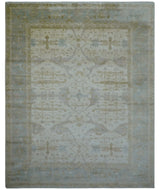 Hand Knotted Beige And Blue Traditional Oushak Design 12x15 Wool Rug