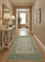 Hand Knotted Beige And Blue Traditional Oushak Design 6x9 Wool Rug