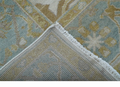 Hand Knotted Beige And Blue Traditional Oushak Design 6x9 Wool Rug