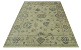 Hand Knotted Beige And Blue Traditional Oushak Design 9x11 Wool Area Rug