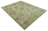 Hand Knotted Beige And Blue Traditional Oushak Design 9x11 Wool Area Rug