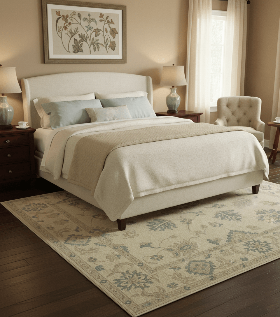 Hand Knotted Beige And Blue Traditional Oushak Design 9x11 Wool Area Rug