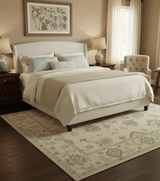 Hand Knotted Beige And Blue Traditional Oushak Design 9x11 Wool Area Rug