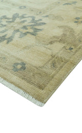 Hand Knotted Beige And Blue Traditional Oushak Design 9x11 Wool Area Rug