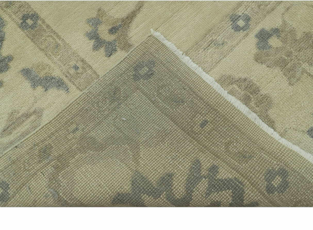 Hand Knotted Beige And Blue Traditional Oushak Design 9x11 Wool Area Rug