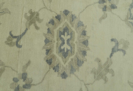 Hand Knotted Beige And Blue Traditional Oushak Design 9x11 Wool Area Rug