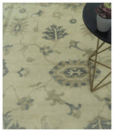 Hand Knotted Beige And Blue Traditional Oushak Design 9x11 Wool Area Rug