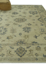 Hand Knotted Beige And Blue Traditional Oushak Design 9x11 Wool Area Rug