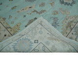Hand Knotted Beige and Blue Traditional Oushak Design Wool Rug