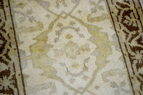 Hand Knotted Beige and Brown Antique Oushak Wool Runner Rug-Area Rug-Parc Decor