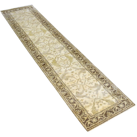 Hand Knotted Beige and Brown Antique Oushak Wool Runner Rug-Area Rug-Parc Decor