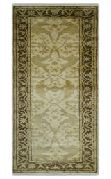 Hand Knotted Beige and Brown Heriz Serapi Traditional Oushak Wool Rug | N349266
