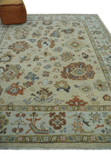 Hand Knotted Beige and Brown Traditional Oushak Wool Area Rug