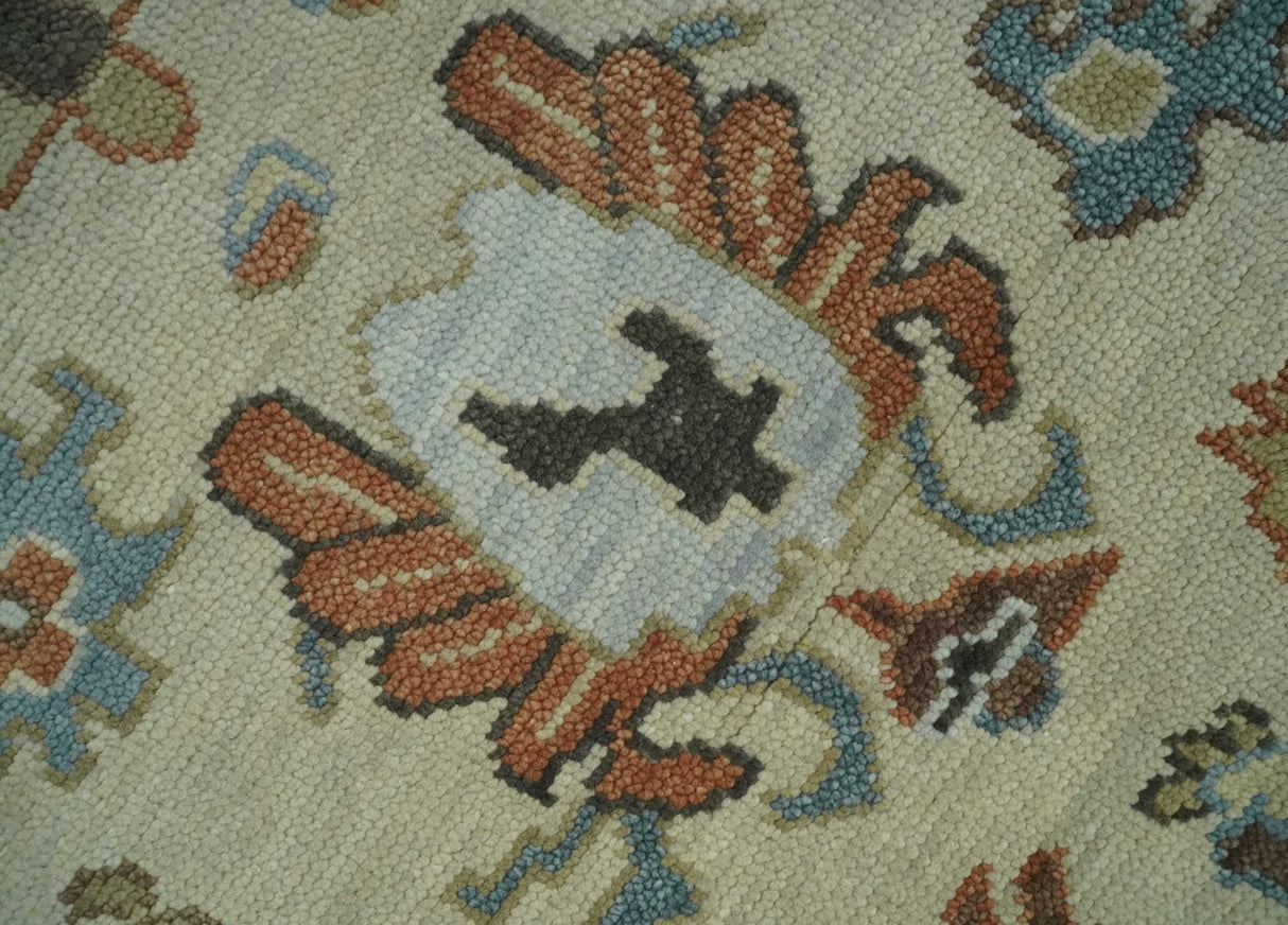 Hand Knotted Beige and Brown Traditional Oushak Wool Area Rug